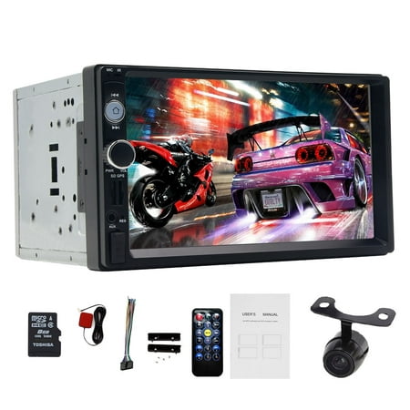 free rear camera+Universal 7 Inch double linux system 2 DIN Touch Screen Car Radio Stereo Player car audio aux GPS navigation universal built-in Bluetooth Handsfree 800*480 MP4/MP5/USB AM FM Radio (Best Built In Car Navigation System)