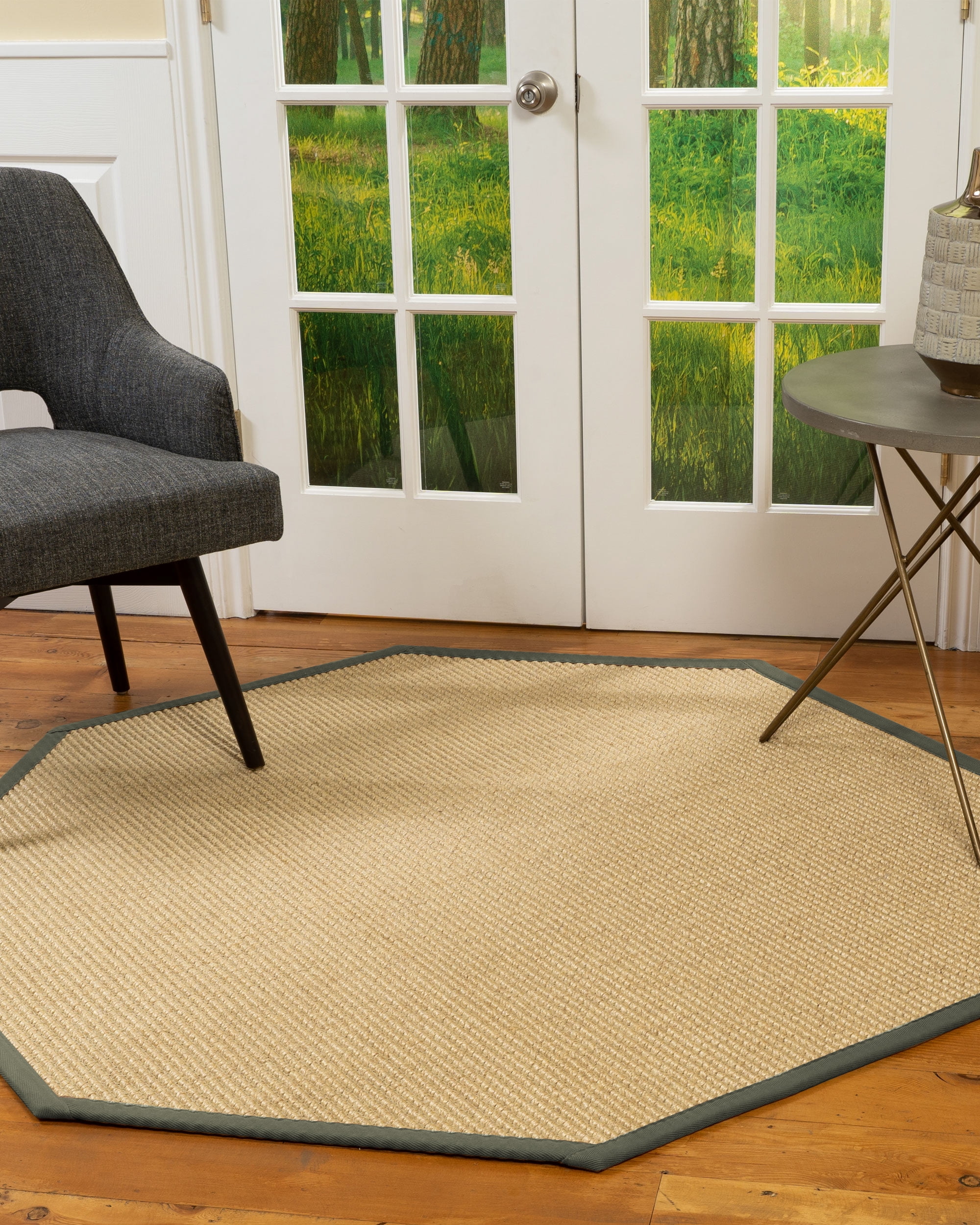 Natural Area Rugs Lucca Custom Sisal Rug, 5', Octagon Green Border
