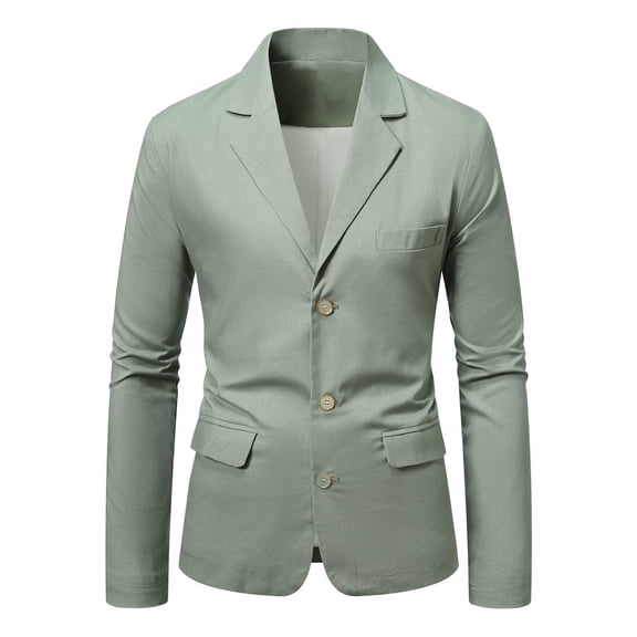 Men's Slim Fit Linen Casual Lightweight Summer Suit Jacket with Three Buttons