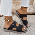 thumbnail image 5 of Rokment Womens Comfortable Platform Wedge Slip on Sandals Fashion Breathable Leather Wide Width Chunky Mid Heel Walking Slides Beach Summer Casual Dress Slippers Black Size 6, 5 of 8