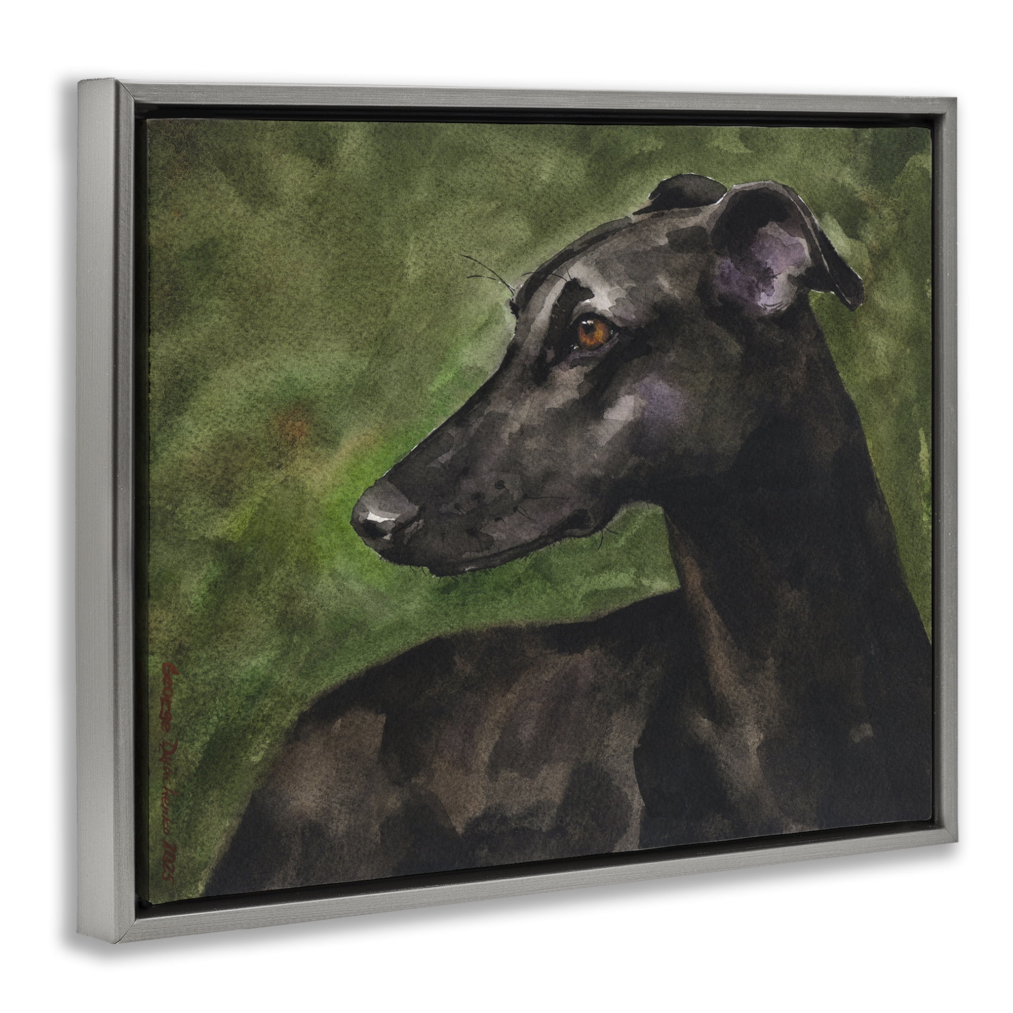 Stupell Industries Black Greyhound Portrait Gray Framed Floater Canvas Wall Art, design by George Dyachenko