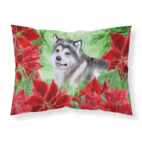 Alaskan Malamute Poinsettas Fabric Standard Pillowcase