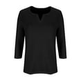 thumbnail image 4 of hxobax Women's Casual 3/4 Sleeve Tshirts Notch V Neck Tunic Tops Casual Solid Basic Tee Cute Blouses, 4 of 5