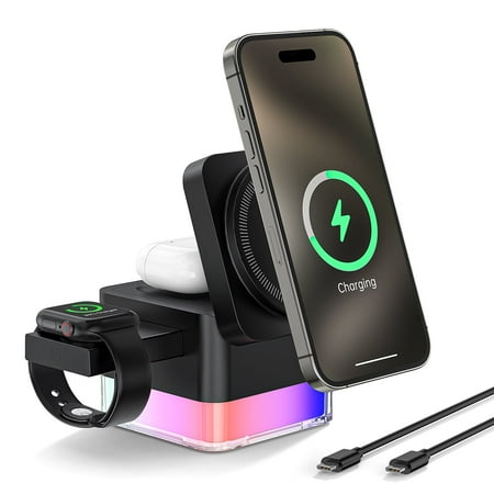 Wireless iPhone Charging Station, 3 in 1 Mag-Safe Charger Stand for Multiple iPhone Devices, Magnetic Wireless Charger for iPhone 16/15/14/13/12/Pro/Pro Max, iWatch 10/SE/9/8/7/6/5/4/3/2, AirPods 2/3