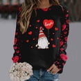 thumbnail image 2 of Tiweut Womens Valentines Day Shirt Gnome Print Long Sleeve Sweatshirt Crewneck Casual Holiday Fashion Graphic Tees Outfits,A-Black,L, 2 of 4