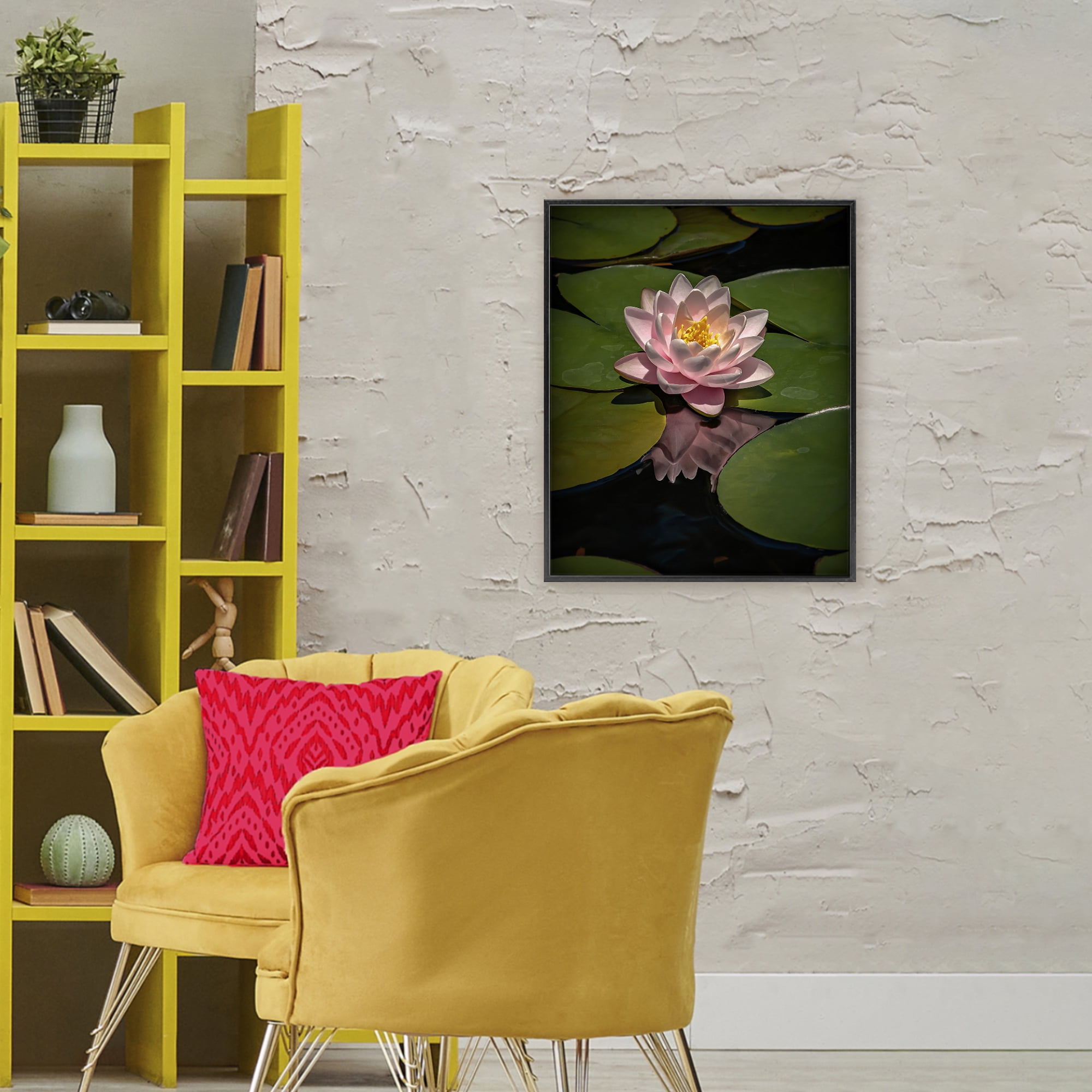 Pink Lotus Among Lily Pads Black Framed Giclee Art, design by Phillip Flowers