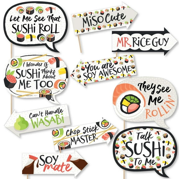 Big Dot of Happiness Funny Let's Roll - Sushi - Japanese Party Photo Booth Props Kit - 10 Piece