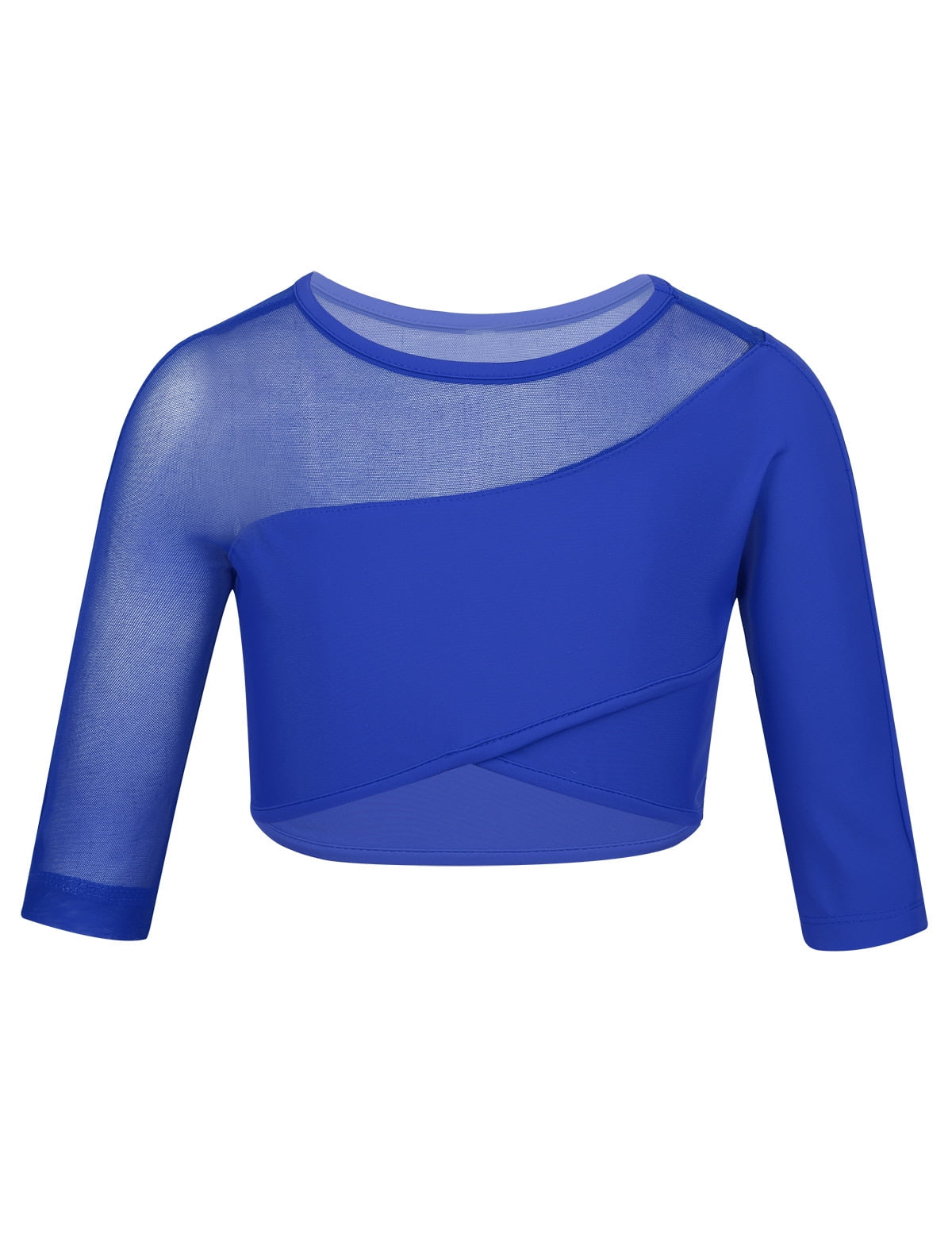renvena Kids Girls' 3/4 Sleeves Crop Top Active Shirt Dancewear for Gymnastics Workout Ballet