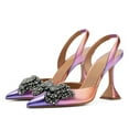thumbnail image 2 of YDN Women Chic Studded Bows Elastic Strap Slingback Pumps Slip On Pointy Toe Mid Heels Party Dress Shoes Size 9 Multi, 2 of 4