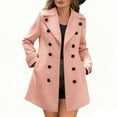 thumbnail image 2 of Womens Coats Long Sleeve Lapel Collar Solid Color Double Breasted Coats Jackets Coat Outwear,Coats for Women Pink L, 2 of 5