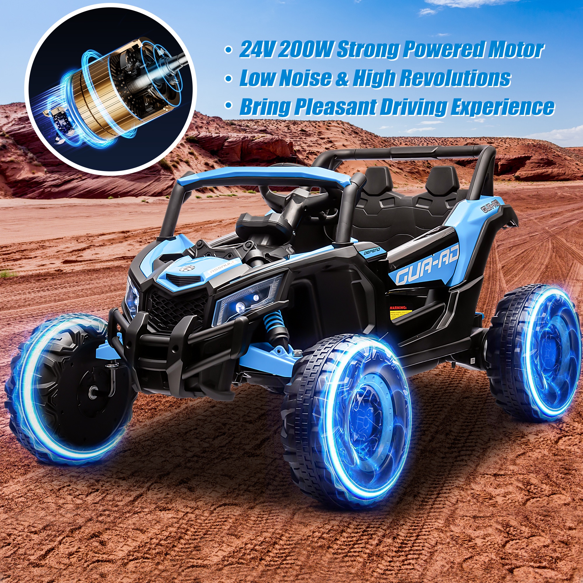 iRerts 24V Powered Ride on Car UTV, Kids Ride on Toys with Remote Control, Bluetooth, Music, 4 Wheels Suspension, LED Light, Kids Cars 4 Wheeler Electric Vehicles for Boys Girls Ages 3-5 Gifts, Black