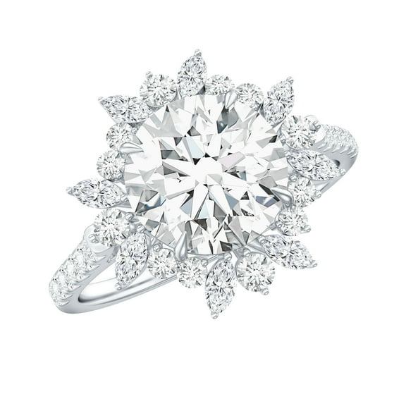 Rosec Jewels Lab Created Diamond Cocktail Ring with Halo (EF-VS Quality Certified) Big Diamond Ring for Women, 925 Sterling Silver, US 4.00