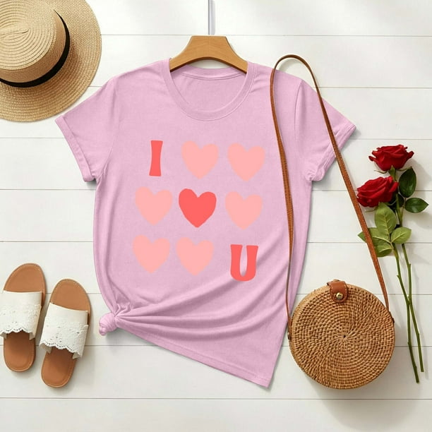 TaTaai Women's Love Theme T-Shirt, Sweet Valentine's Day Apparel, Cozy Everyday Round Neck Blouse Gift
