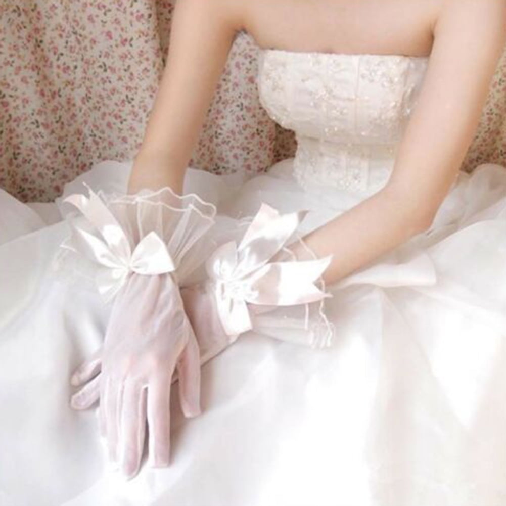 Wedding Bride Bridesmaid Full Finger Gloves Lace Long Gloves for Pageant Prom 