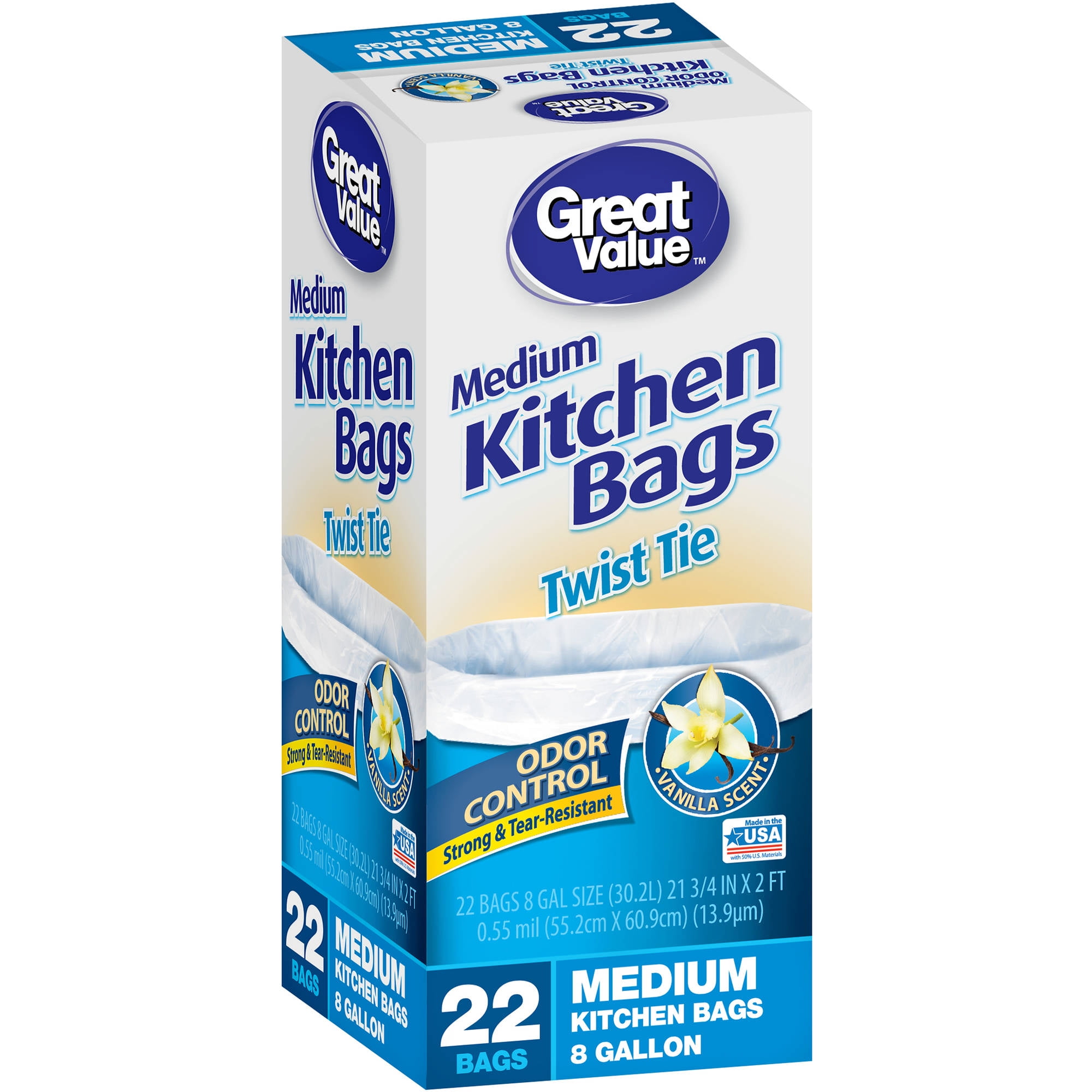 Great Value Twist Tie Vanilla Scent Medium Kitchen Bags 8 Gallon Great Value Twist Tie Vanilla Scent Medium Kitchen Bags 8 Gallon 22 Count