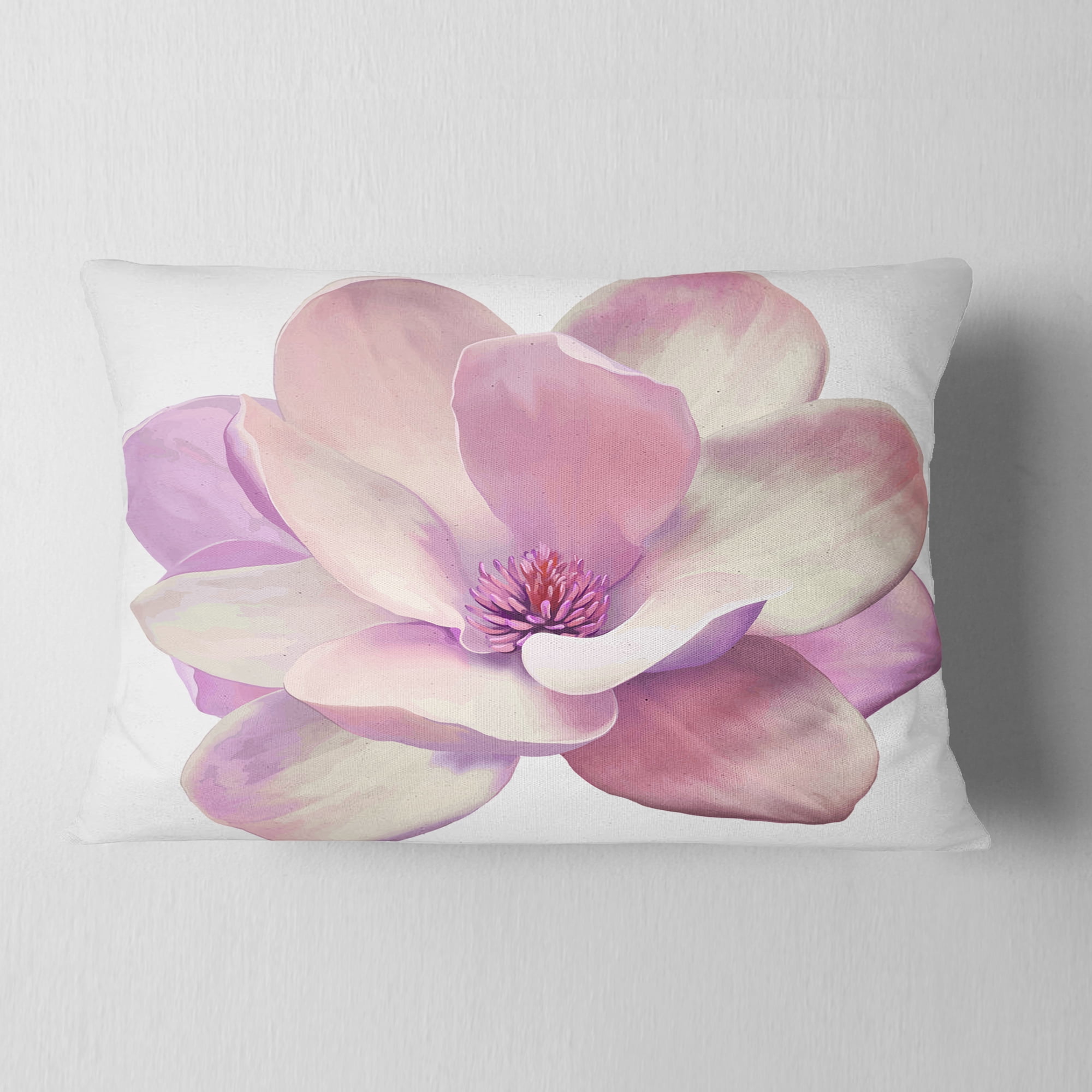 Designart Cute Light Pink Magnolia Flower - Flowers Throw Pillowwork - 12x20