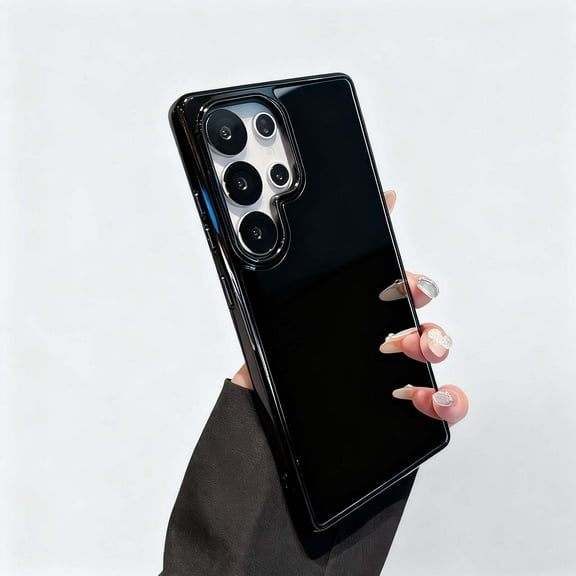 For Samsung Galaxy S25 Mirror Phone Case,for Women Girls,Makeup Cute Luxury Glossy Mirror Back,Ultra Slim Shockproof Anti-fall Drop Protection,Electroplated Frame Design,Rugged Case,Black