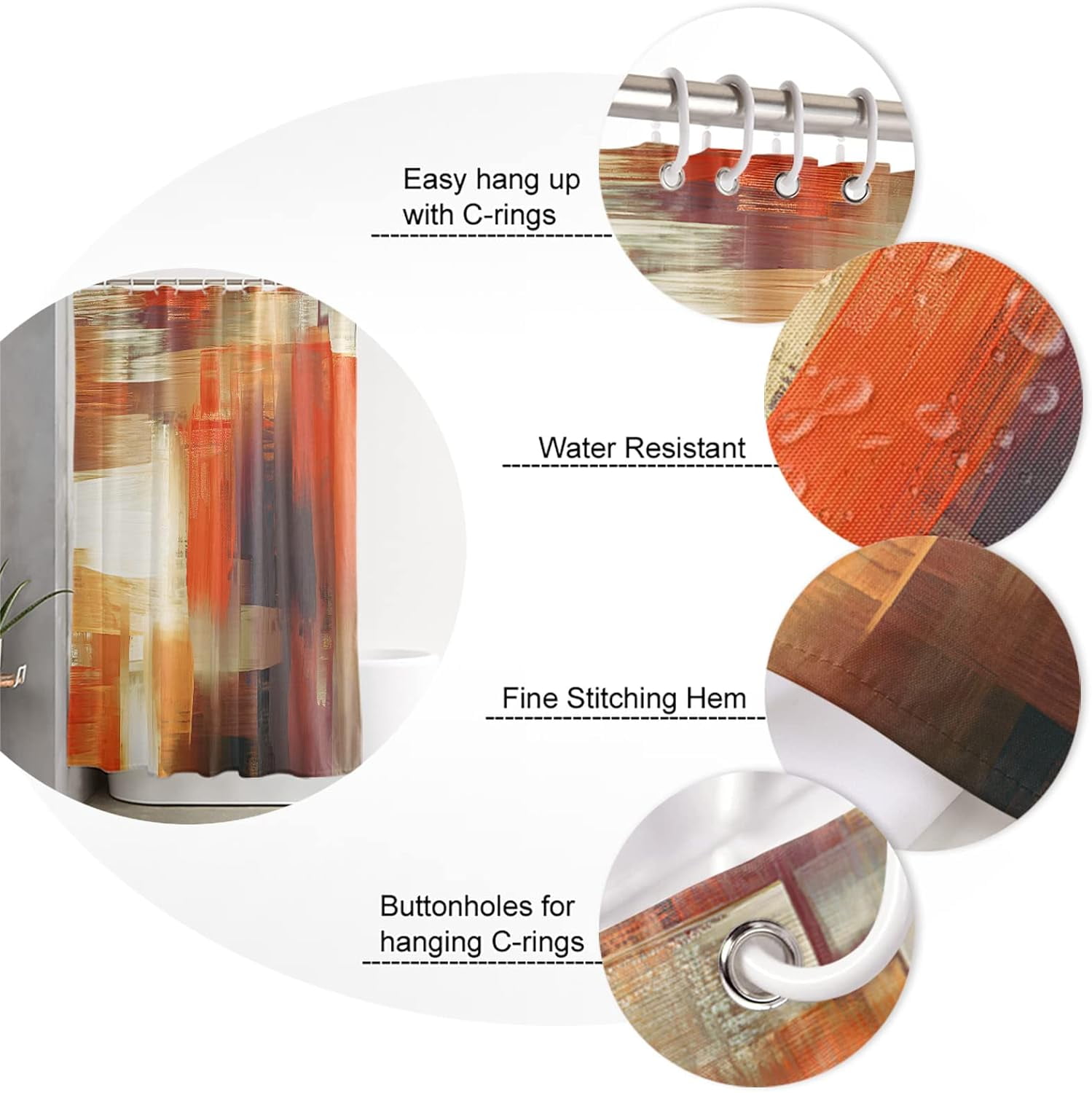 Burnt Orange Brown Shower Curtain Lightweight Abstract Orange Shower Curtains with Hooks Burnt Orange Brown Oil Painting Ombre Waterproof Bath Curtain for Bathroom,Bathtub Decor 72 X 84 Inch