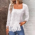 thumbnail image 3 of ZOHIUM Work Tops for Women Women's Square Neck Lace Crochet Boho Tops Flowy Casual Blouses Shirts Tunic Tops for Women Loose Fit Dressy Womens Shirts Tshirts Casual Womens Tops Tshirts(White,M), 3 of 5