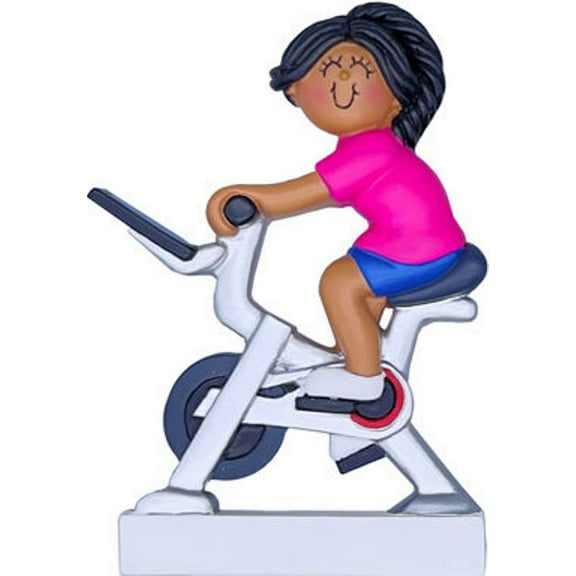 Stationary Bike Personalized Christmas Ornament -Female African American Christmas Ornament - Exercise Ornament Gym Gift for Him, Sport Ornament , Workout Gift