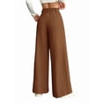 thumbnail image 4 of Corduroy Pants for Women Casual High Waisted One Buttoned Stretchy Loose Fit Wide Leg Pants with Pockets Light Brown S, 4 of 9