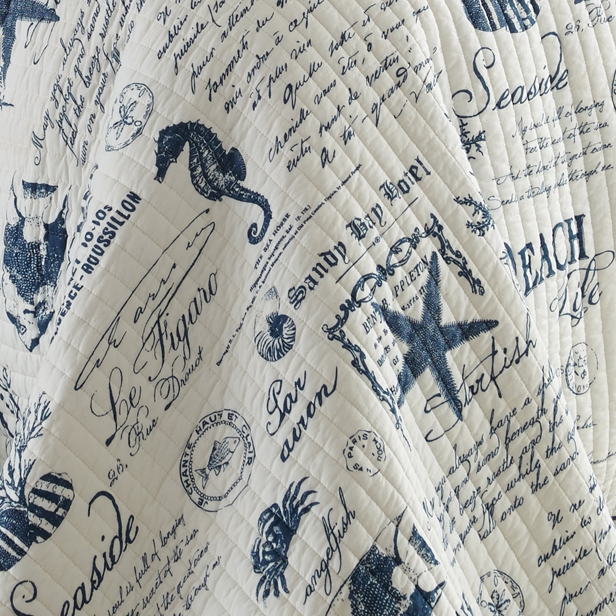 Levtex Home - Beach Life Quilt Set - Full/Queen Quilt + Two Standard Pillow Shams - Nautical - Navy and White - Quilt Size (88x92in.) and Pillow Sham Size (26x20in.) - Reversible - Cotton Fabric