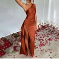 thumbnail image 2 of Women's Sexy One Shoulder Satin High Split Wedding Party Maxi Dress, 2 of 5