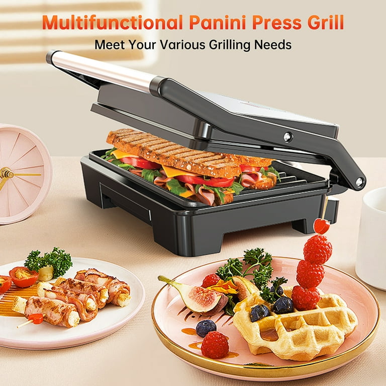Panini Press Grill, Stainless Steel Sandwich Maker with Double Non-Stick  Coated Plates & Removable Drip Tray, 10.6 W x 8.7 H x 3.5 D)