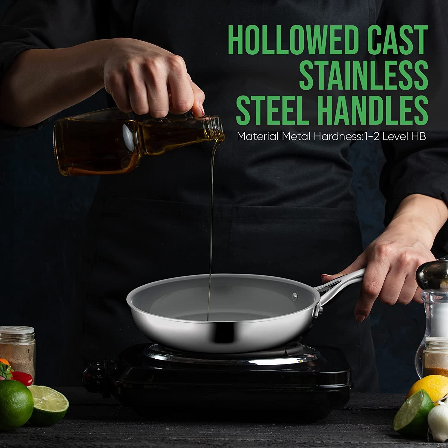 NutriChef Hollowed Cast Handles - Frying Pan Kitchen Cookware W/ Durable Ceramic Non-Stick Coating