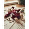 thumbnail image 3 of Gzhioc Infant Baby Girl Christmas Fall Romper 0 3 6 12 18 Months Letter Embroidery Long Sleeve Velvet Romper Bow Headband 2 Piece Set, 3 of 9