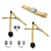 Airplane 3 Point Tan Retractable Bench Seat Belt Kit with Bracketry for Early Cars 1900-1927 - 3 Belts