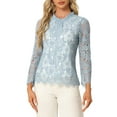 thumbnail image 1 of INSPIRE CHIC Haut en Dentelle pour Femme à Manches Longues, Col à Volants, Ourlet Péplum, Blouse Habillée à Fleurs, TP Bleu, 1 of 8