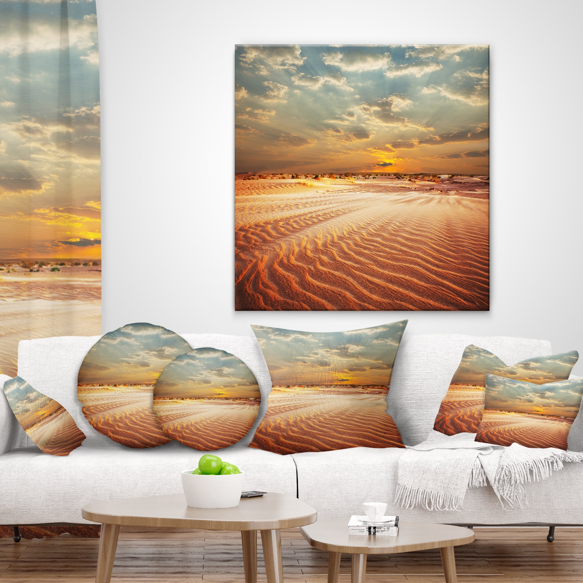 Designart Red Desert under Blue Cloudy Skies - Modern Landscape Printed Throw Pillow - 16x16