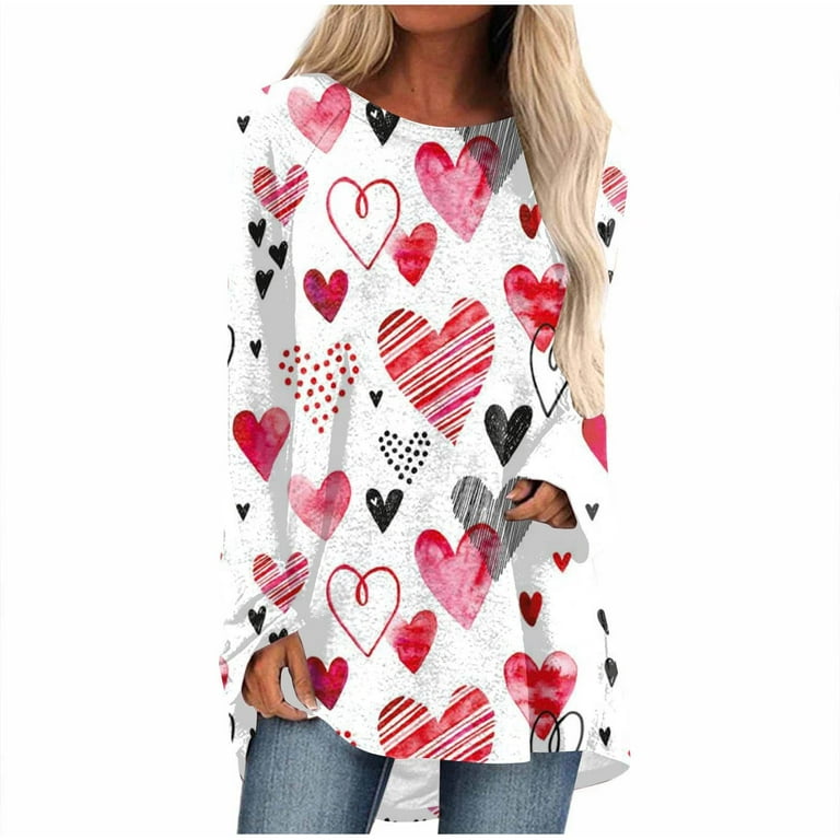 Stocking Stuffers for Women Under 5 Dollars Valentines Day Long Sleeve  Shirts for Women Valentines Teacher Gift Plus Size Heart Shirt Valentine  Earrings Tees T-Shirts Tops Blouses 