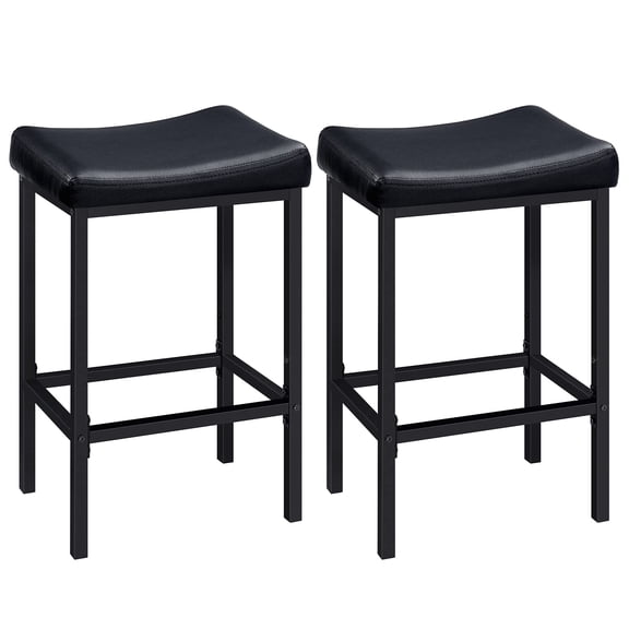 Bar Stools, Set of 2 Bar Chairs, Counter Height Stools, Saddle Barstools with Curved Surface, 24.8 Inches, 2.4" Thick Upholstery, for Kitchen, Dining Room, Cafe Black BB10BY01