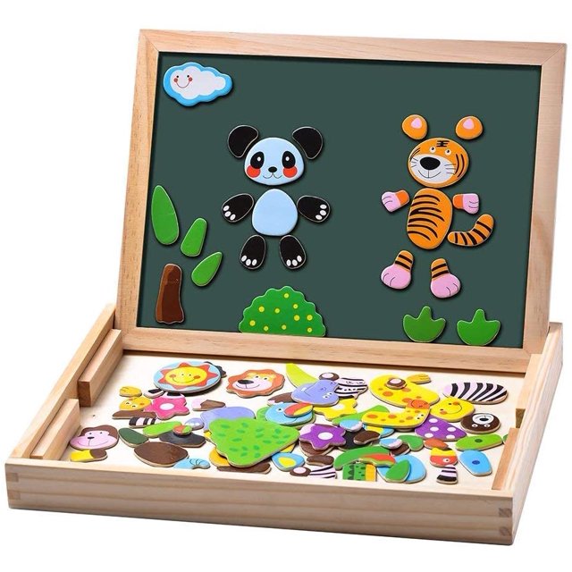 Rompecabezas magnético de madera JAMW 100 piezas Tablero magnético de doble cara Juguete educativo para niños de 3 años y más