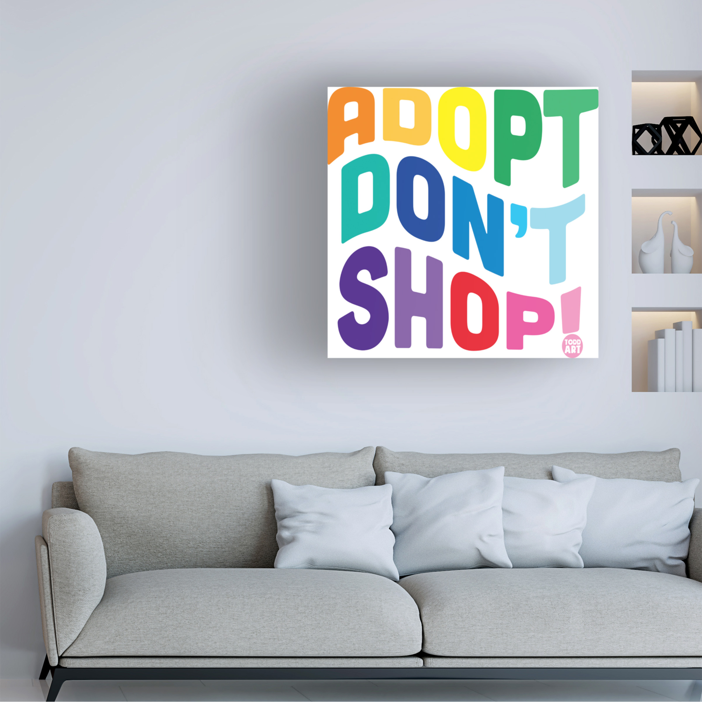Canvas Wall Art - toddart 'Adopt Dont Shop Curved' Wall Art for Living Room, Bedroom, or Office DÃ©cor by Trademark Fine Art - 35 x 35 Inches