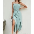 thumbnail image 2 of Conjunto de top sin tirantes con hombros descubiertos y pantalones de pierna ancha, verde, talla L: elegante y estilizador de verano, 2 of 6