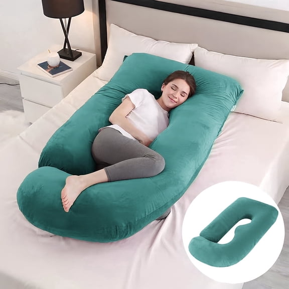 60-inch J-Shaped Pregnancy Pillow, Full Body Maternity Pillow for Side Sleepers, Soft Velvet Removable Washable Cover, Back Hip Leg Support