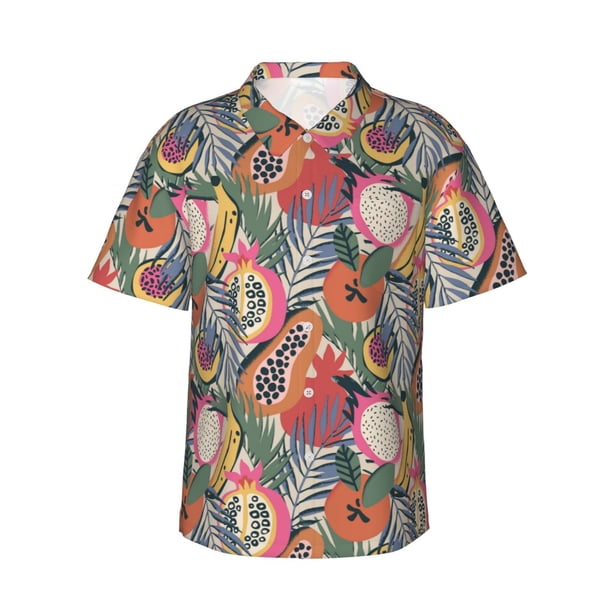 Balery Tropical Fruit Camisas hawaianas de manga corta para hombre, camisas playeras de corte holgado, camisas de vacaciones con botones,X-Large