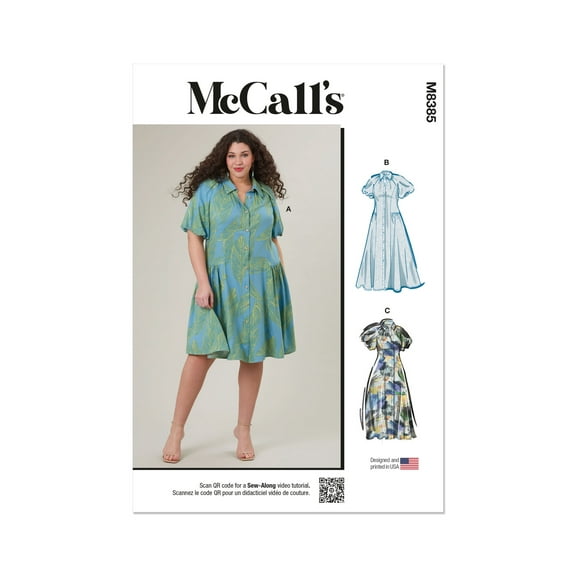 McCall's Sewing Pattern 8385 - Women's Shirtdress, Size: W2 (20W-22W-24W-26W-28W)