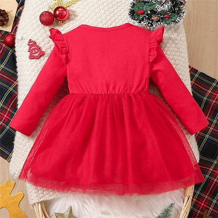 

nsendm Sweater Girls Dress Xmas Kids Baby Girls Cute Cartoon Cotton Long Sleeve Tulle Girls Dresses Short Sleeve Dress Red 2-3 Years
