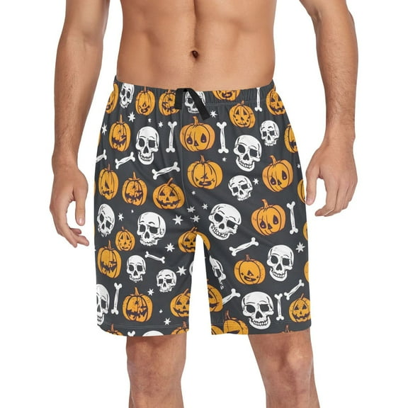 joogoo Mens Swim Trunks Pumpkin Skeleton Halloween Beach Shorts Drawstring Elastic Waist Swimwear Bathing Suits L