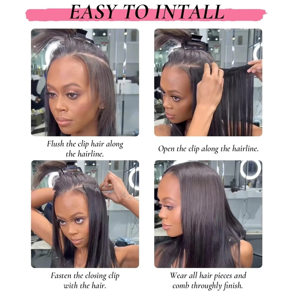 Straight Clip in Hair Extensions Real Human Hair Black Clip ins 100% Brazilian Remy