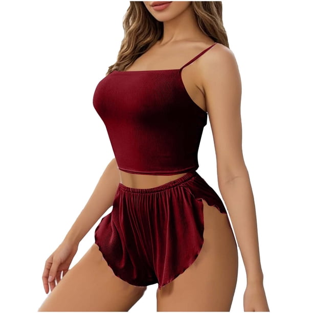 Conjuntos Cortos para las Mujeres Lencería sin Mangas Ropa de Noche Conjunto de Ropa de Dormir Confort Suave, Conjuntos de Ropa Interior para las Mujeres