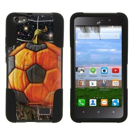 Pumpkin Stand Huawei Raven LTE H892L STRIKE IMPACT Dual Layer Shock Absorbing Case with Built-In Kickstand - Pumpkin Soccer Ball ()