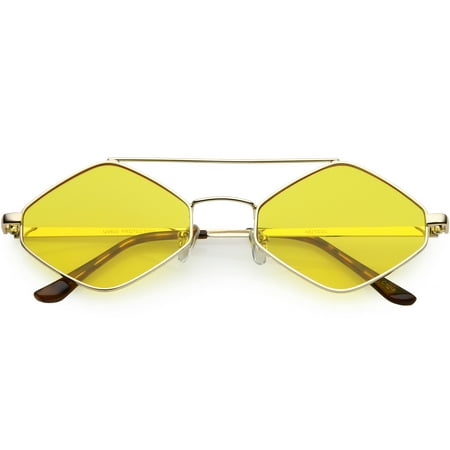 Diamond Shape Sunglasses Metal Crossbar Crossbar Color Tinted Lens 55mm (Gold / Yellow)