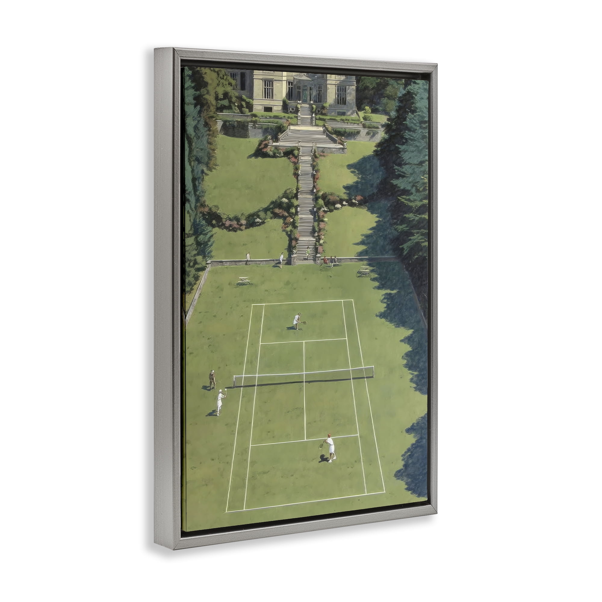 Stupell Industries Tennis Court at Mansion Gray Framed Floater Canvas Wall Art, design by Petal Prints Design