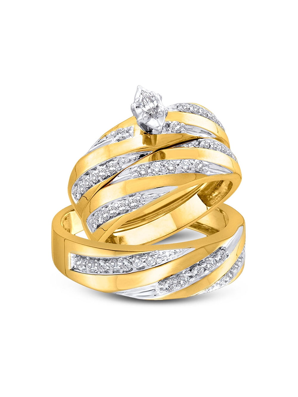 Solid 10k Yellow Gold His and Hers Marquise Diamond Solitaire Matching ...