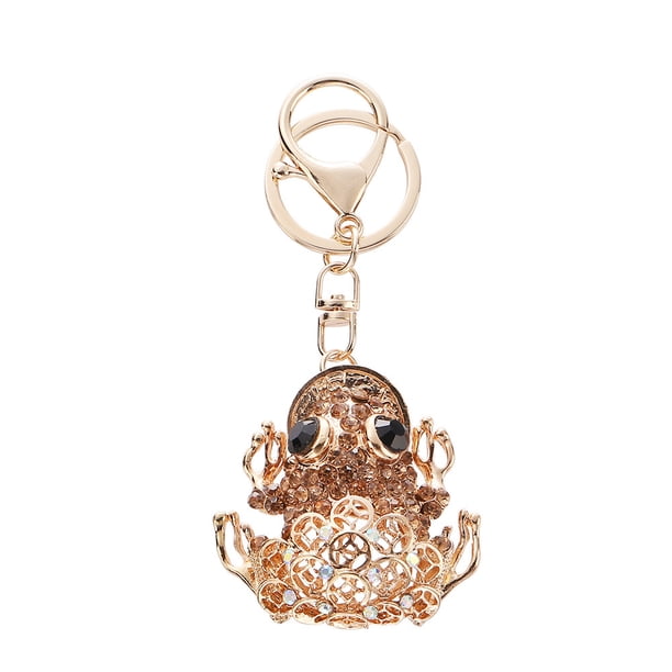 Llavero de lujo en forma de sapo dorado con decoración de strass de metal